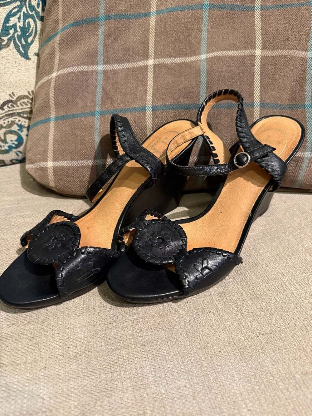Jack Rogers Luccia Wedge Sandals Size 9.5M Black Leather